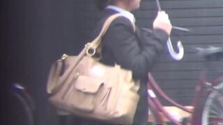 Sexy Japanese chicks peeing one by one in a public bathroom