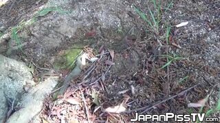 Japanese lady finds a secluded place to pee in public space