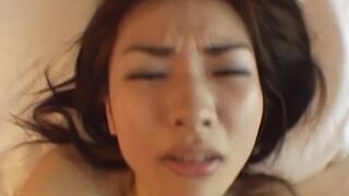 Cute Japanese girl with big natural tits sprayed with cum